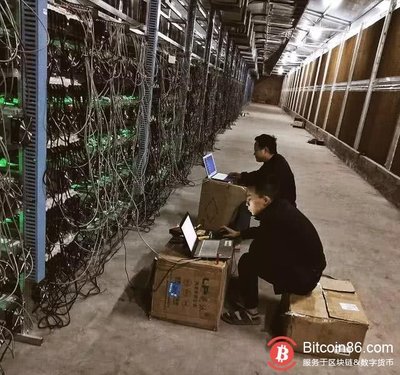 A striking visual of a modern mining farm with rows of machines