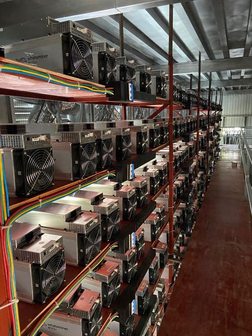 Interior view of a cutting-edge mining farm with rows of GPU rigs