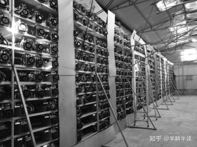 Panoramic view of a Nigerian crypto mining farm showcasing rows of mining rigs